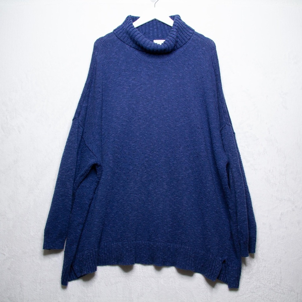 J Jill‎ Relaxed Fit Cotton Blend Turtleneck Sweater Yale Blue Womens Plus Sz 2X